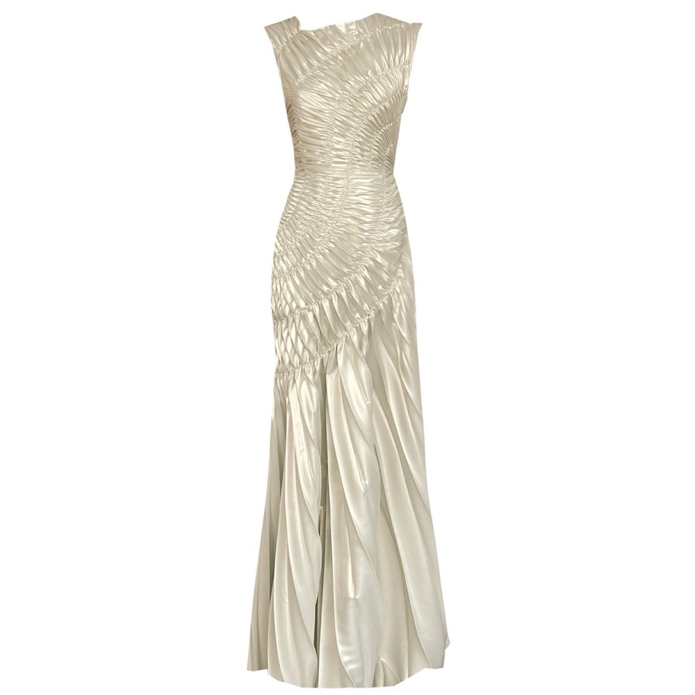 Georgia Hardinge Fossil Ivory Metallic Dress Pleated
